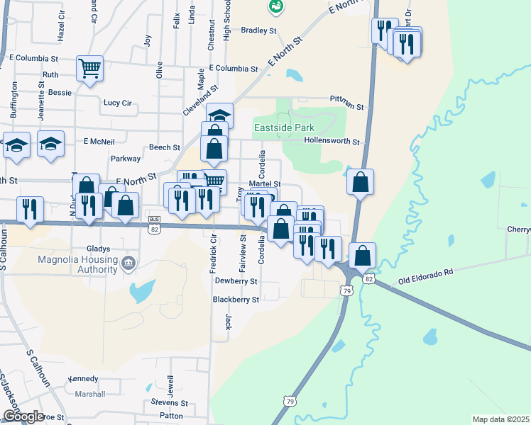 map of restaurants, bars, coffee shops, grocery stores, and more near 1412 E Main St in Magnolia
