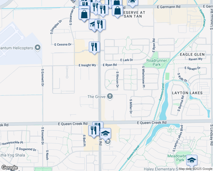 map of restaurants, bars, coffee shops, grocery stores, and more near 2690 South Dragoon Drive in Chandler