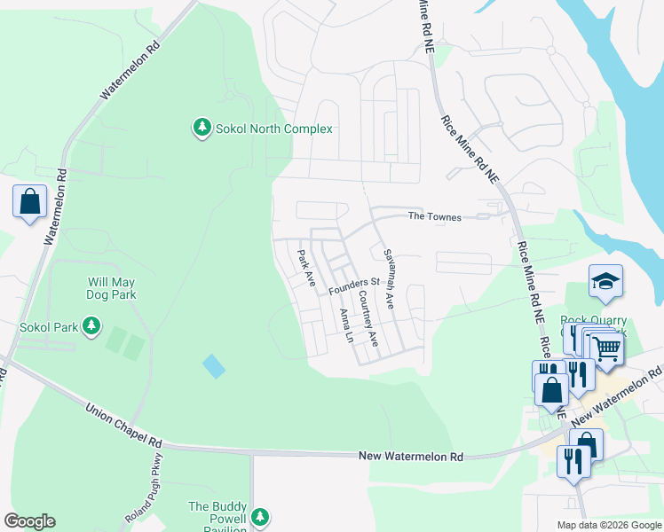 map of restaurants, bars, coffee shops, grocery stores, and more near 701 Courtneyanna Place in Tuscaloosa