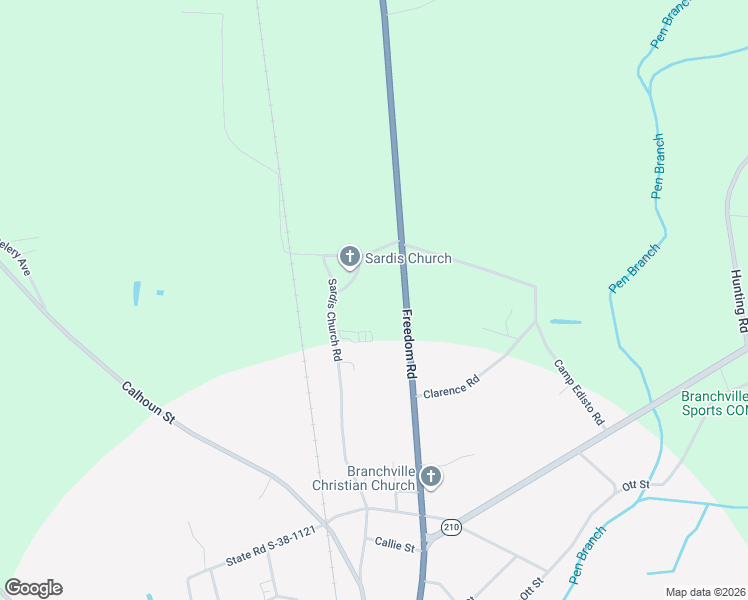 map of restaurants, bars, coffee shops, grocery stores, and more near 6810 Freedom Road in Branchville