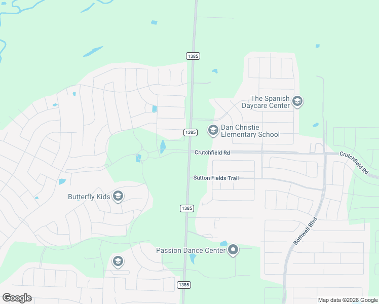 map of restaurants, bars, coffee shops, grocery stores, and more near 13900 Crutchfield Road in Aubrey
