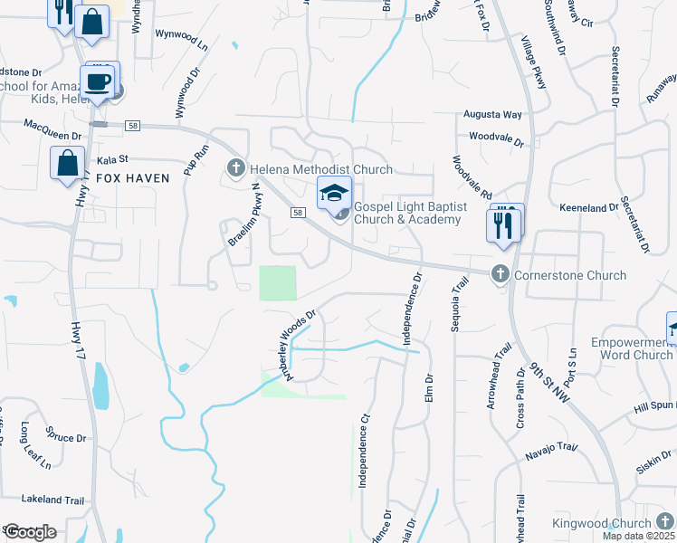 map of restaurants, bars, coffee shops, grocery stores, and more near 104 Penhale Park Road in Helena