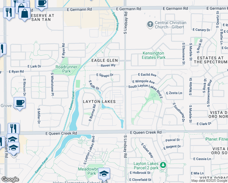 map of restaurants, bars, coffee shops, grocery stores, and more near 737 East Charlevoix Avenue in Gilbert