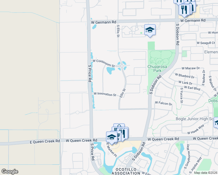 map of restaurants, bars, coffee shops, grocery stores, and more near 2501 S Price Rd in Chandler