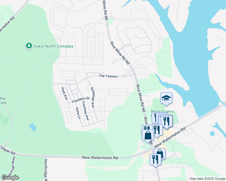 map of restaurants, bars, coffee shops, grocery stores, and more near 1301 The Townes in Tuscaloosa