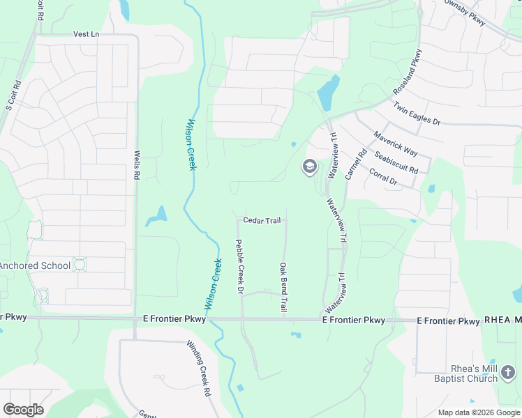 map of restaurants, bars, coffee shops, grocery stores, and more near 3048 Cedar Trail in Prosper
