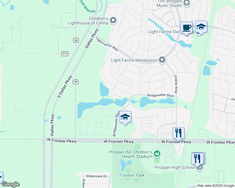 map of restaurants, bars, coffee shops, grocery stores, and more near 1734 Ellington Drive in Celina