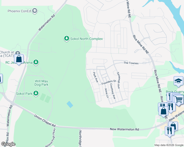 map of restaurants, bars, coffee shops, grocery stores, and more near 5499 Park Avenue in Tuscaloosa