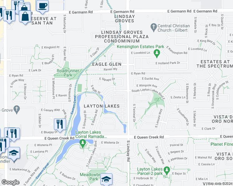 map of restaurants, bars, coffee shops, grocery stores, and more near 737 East Charlevoix Avenue in Gilbert