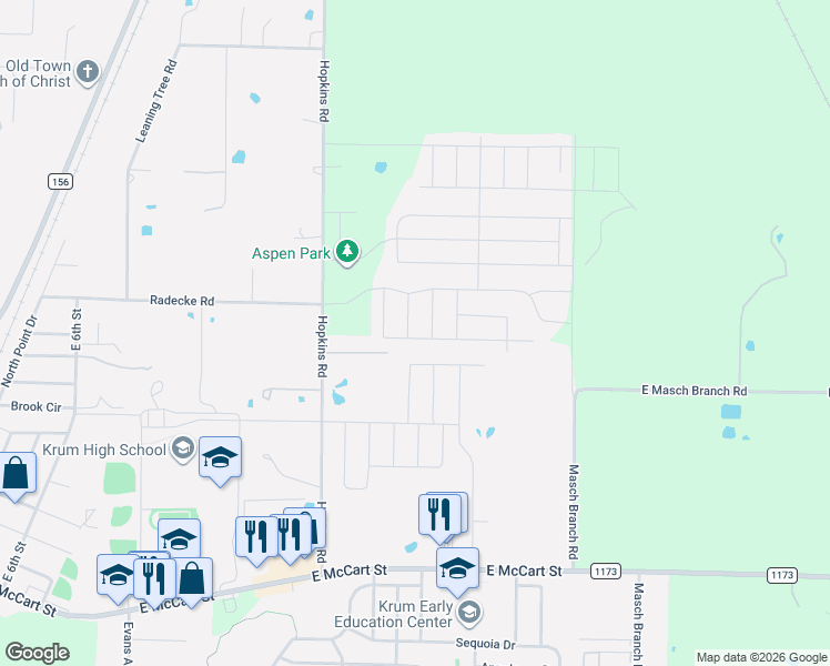 map of restaurants, bars, coffee shops, grocery stores, and more near 3719 Ranchers Ridge in Krum