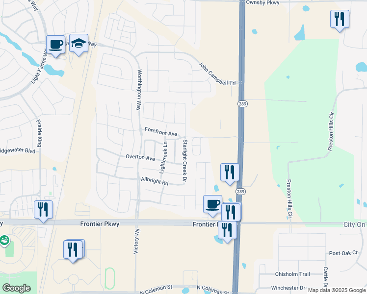 map of restaurants, bars, coffee shops, grocery stores, and more near 400 Laughlin Lane in Celina