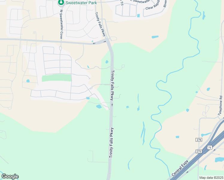 map of restaurants, bars, coffee shops, grocery stores, and more near Trinity Falls Parkway in McKinney