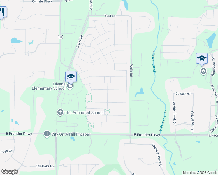 map of restaurants, bars, coffee shops, grocery stores, and more near 1612 Bird Cherry Lane in Prosper
