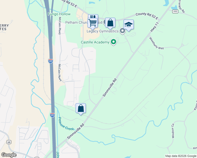 map of restaurants, bars, coffee shops, grocery stores, and more near 2486 Simmsville Road in Alabaster