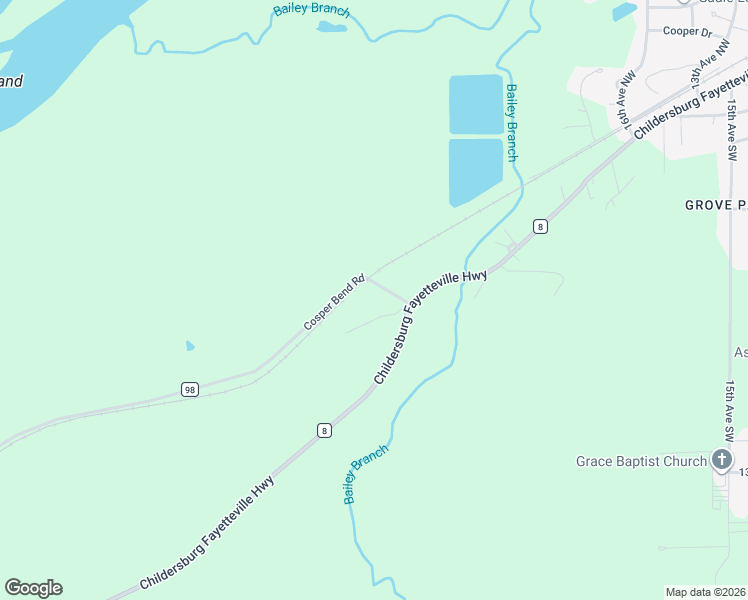 map of restaurants, bars, coffee shops, grocery stores, and more near 95 Cosper Bend Road in Childersburg