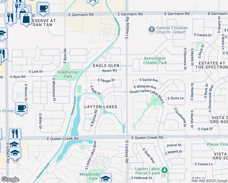 map of restaurants, bars, coffee shops, grocery stores, and more near 737 East Charlevoix Avenue in Gilbert