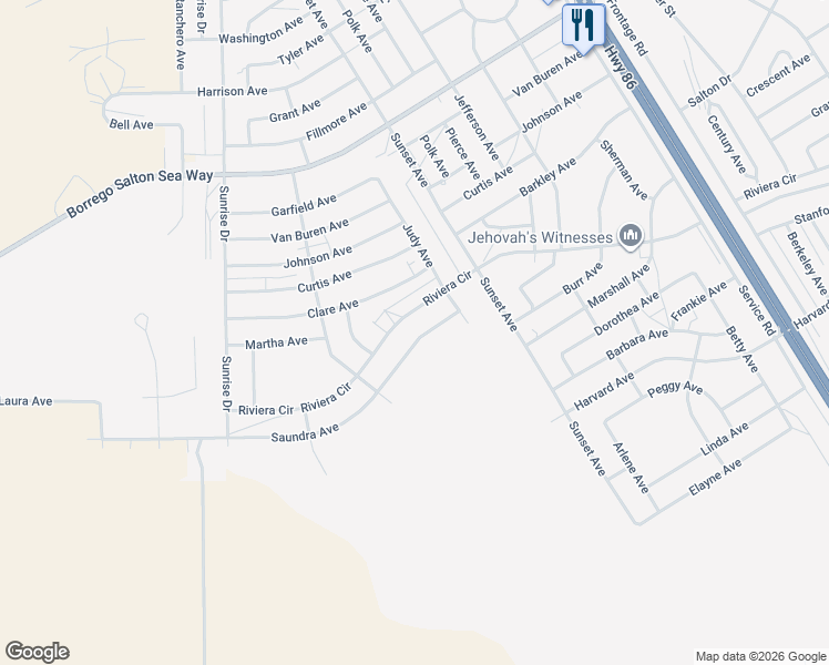 map of restaurants, bars, coffee shops, grocery stores, and more near 1300 Saundra Avenue in Thermal