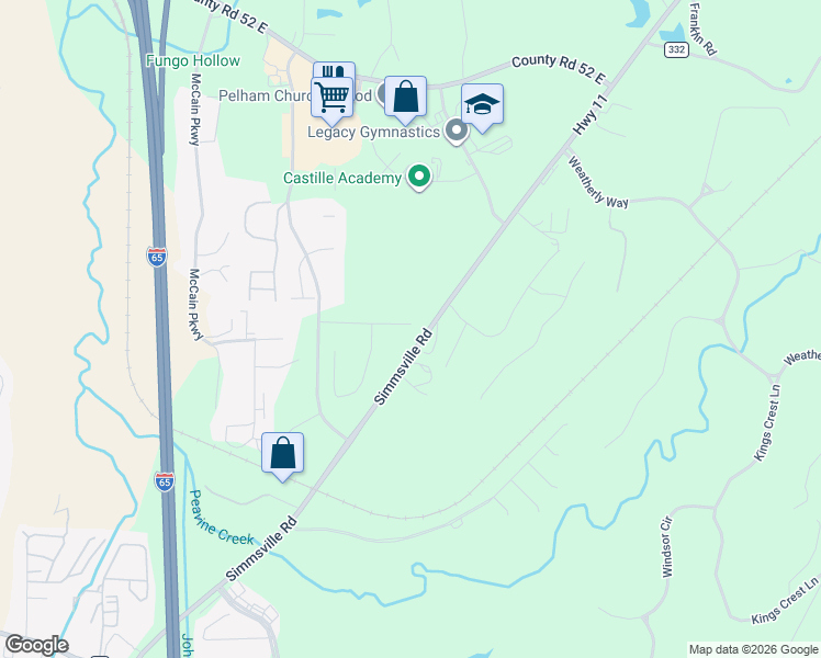 map of restaurants, bars, coffee shops, grocery stores, and more near 2641-2791 Simmsville Road in Pelham