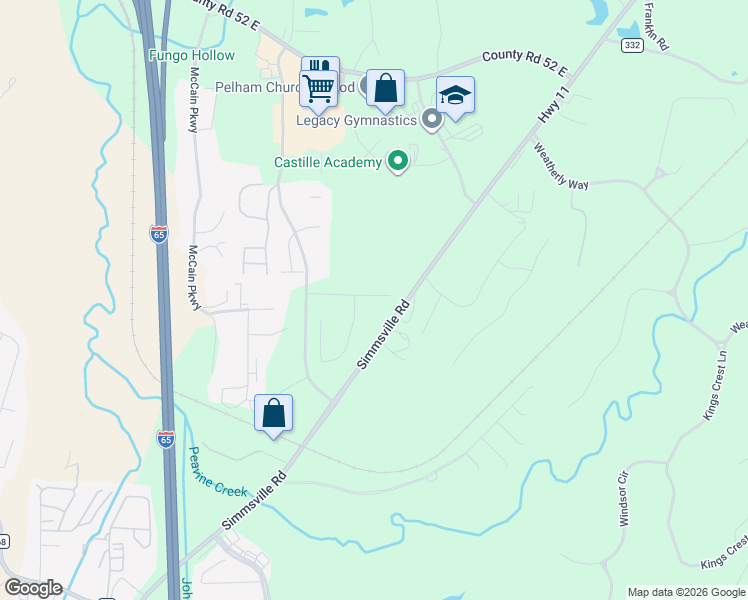 map of restaurants, bars, coffee shops, grocery stores, and more near 2641-2791 Simmsville Road in Pelham
