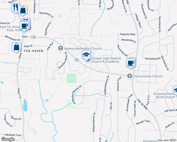 map of restaurants, bars, coffee shops, grocery stores, and more near 104 Penhale Park Rd in Helena
