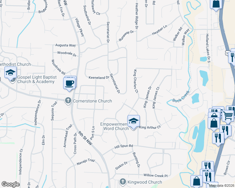 map of restaurants, bars, coffee shops, grocery stores, and more near 1455 Secretariat Drive in Helena