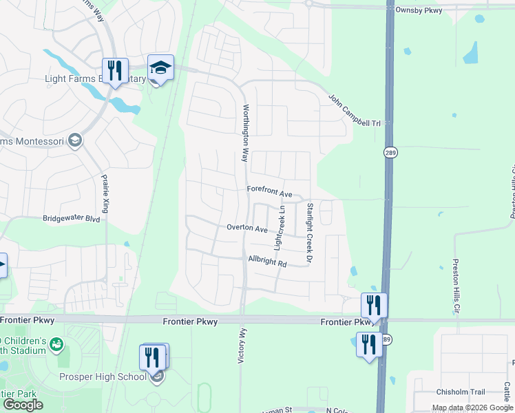 map of restaurants, bars, coffee shops, grocery stores, and more near 4116 Winslow Drive in Celina