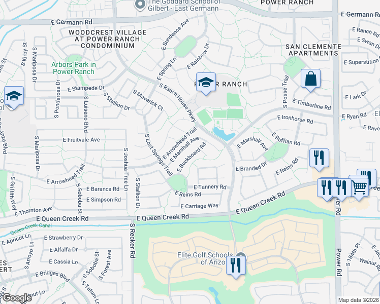 map of restaurants, bars, coffee shops, grocery stores, and more near 4215 East Marshall Avenue in Gilbert