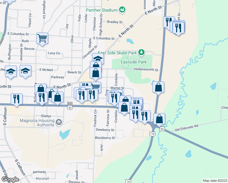 map of restaurants, bars, coffee shops, grocery stores, and more near 219 Cordelia Avenue in Magnolia