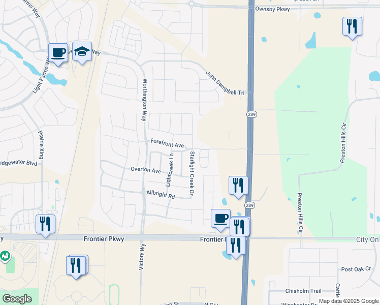 map of restaurants, bars, coffee shops, grocery stores, and more near 400 Laughlin Lane in Celina