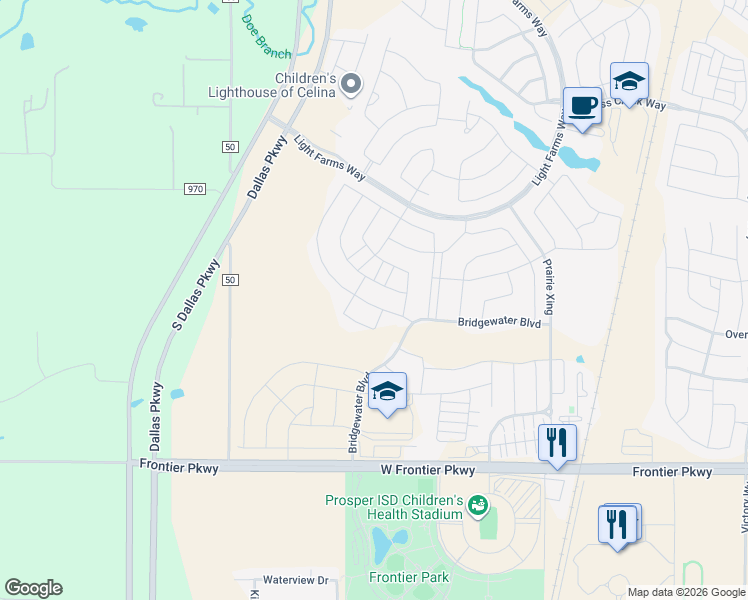 map of restaurants, bars, coffee shops, grocery stores, and more near 1633 Ellington Drive in Celina