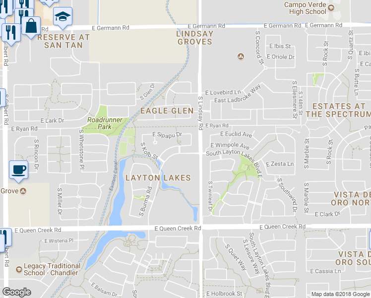 map of restaurants, bars, coffee shops, grocery stores, and more near 737 East Charlevoix Avenue in Gilbert