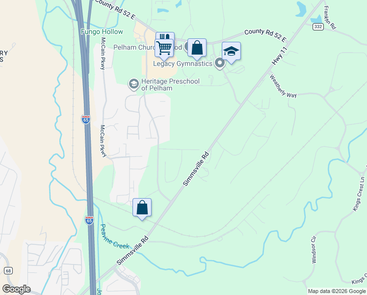 map of restaurants, bars, coffee shops, grocery stores, and more near 2486 Simmsville Road in Alabaster