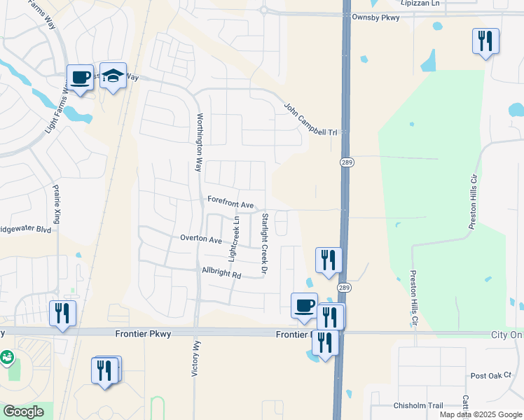 map of restaurants, bars, coffee shops, grocery stores, and more near 400 Laughlin Lane in Celina
