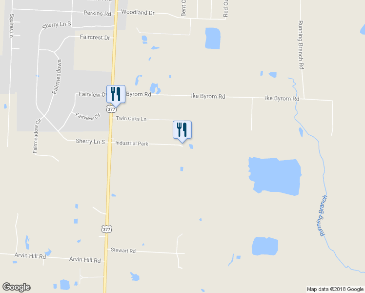map of restaurants, bars, coffee shops, grocery stores, and more near 26850 Industrial Park in Aubrey
