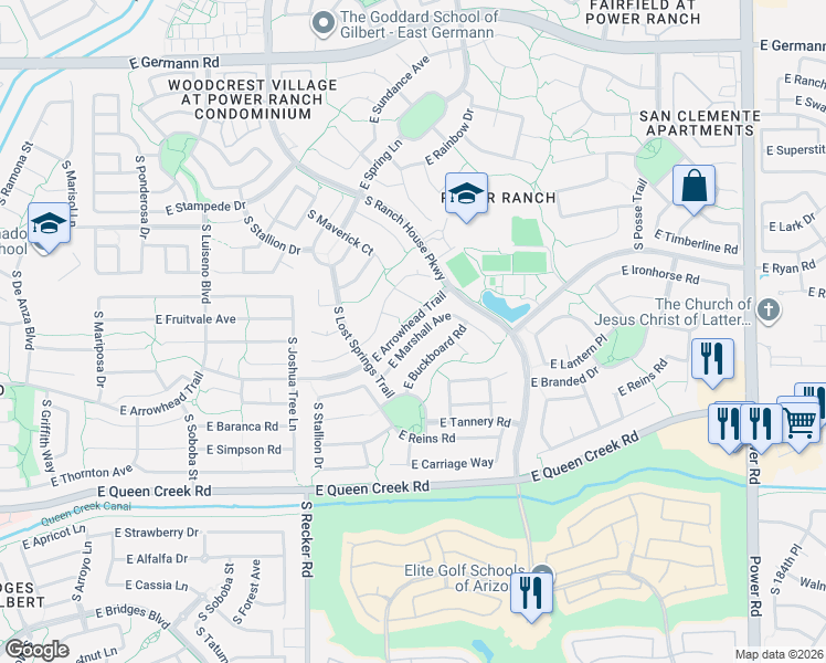map of restaurants, bars, coffee shops, grocery stores, and more near 4215 East Marshall Avenue in Gilbert