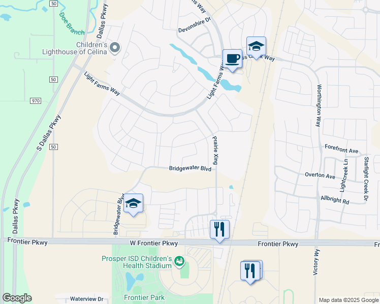 map of restaurants, bars, coffee shops, grocery stores, and more near 4129 Maclin Drive in Celina
