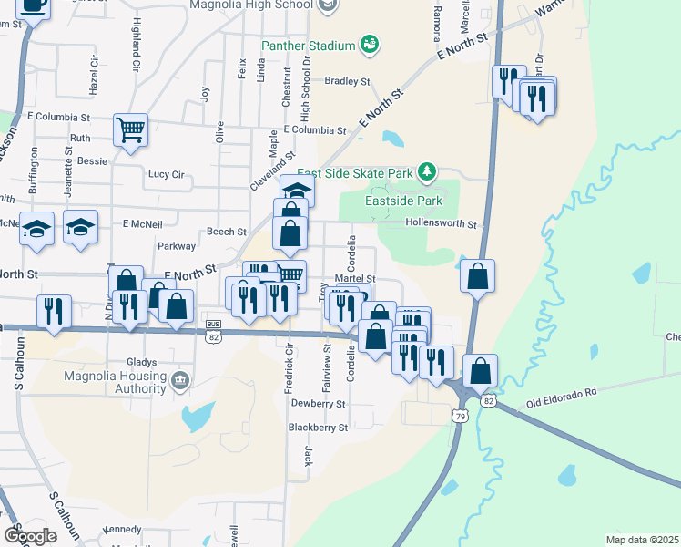 map of restaurants, bars, coffee shops, grocery stores, and more near 219 Cordelia Avenue in Magnolia