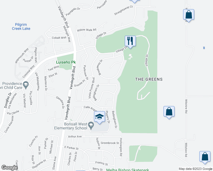 map of restaurants, bars, coffee shops, grocery stores, and more near 1191 Bellingham Drive in Oceanside