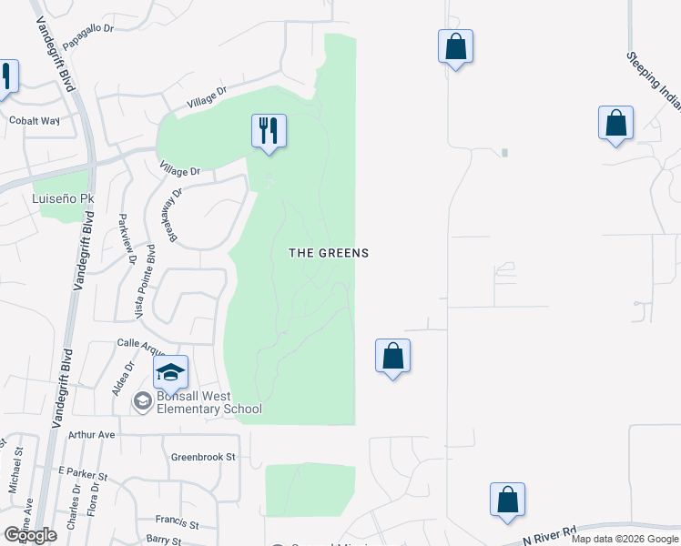 map of restaurants, bars, coffee shops, grocery stores, and more near 1114 Village Drive in Oceanside