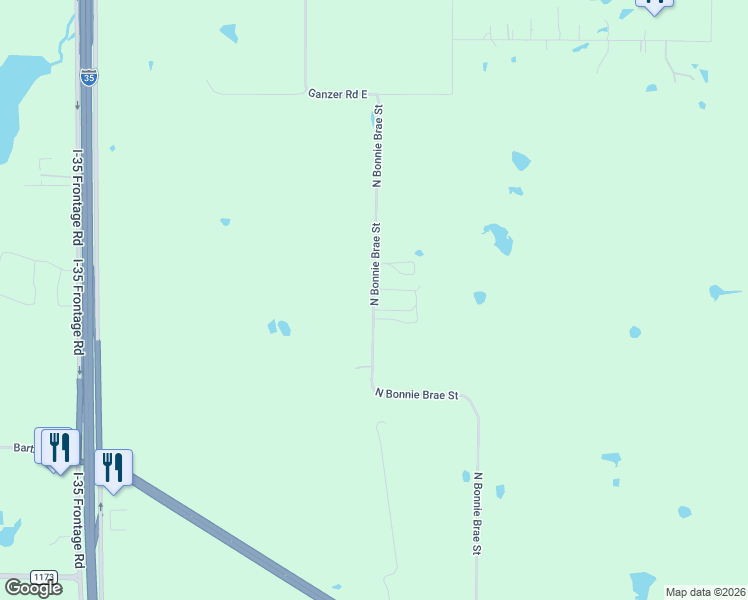 map of restaurants, bars, coffee shops, grocery stores, and more near 8105 North Bonnie Brae Street in Denton