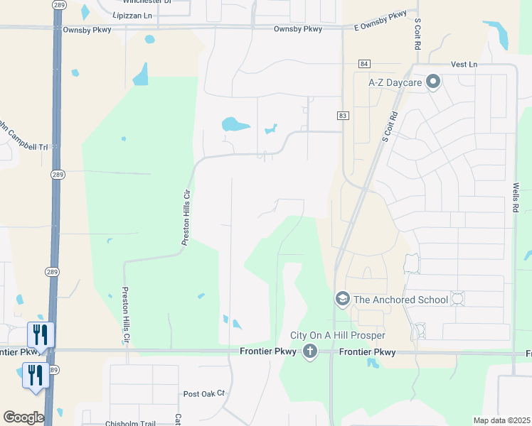 map of restaurants, bars, coffee shops, grocery stores, and more near 8285 Falcon Court in Prosper