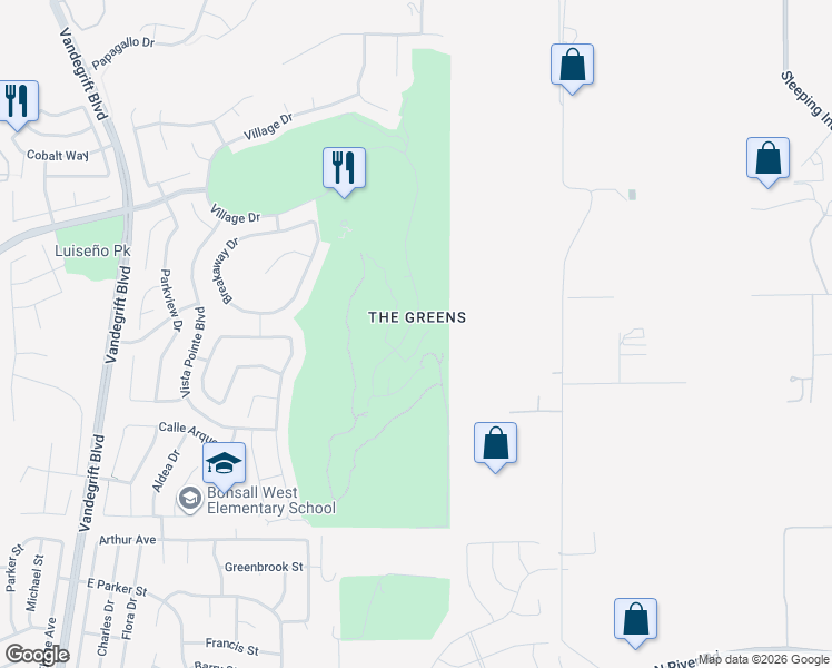 map of restaurants, bars, coffee shops, grocery stores, and more near 1114 Village Drive in Oceanside