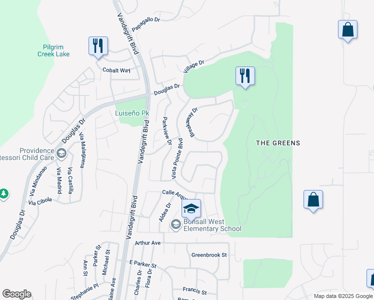 map of restaurants, bars, coffee shops, grocery stores, and more near 1116 Bellingham Drive in Oceanside