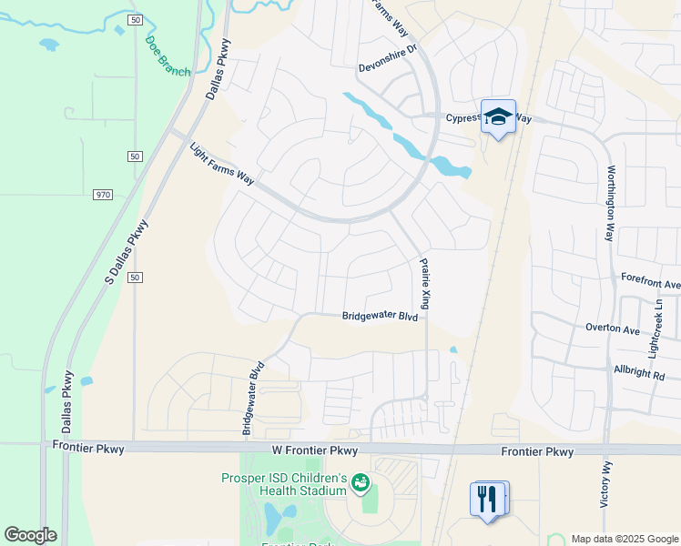 map of restaurants, bars, coffee shops, grocery stores, and more near 4047 Heatherton Drive in Celina