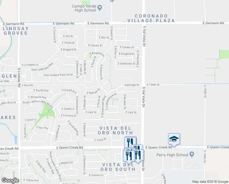 map of restaurants, bars, coffee shops, grocery stores, and more near 4464 South Cobblestone Street in Gilbert