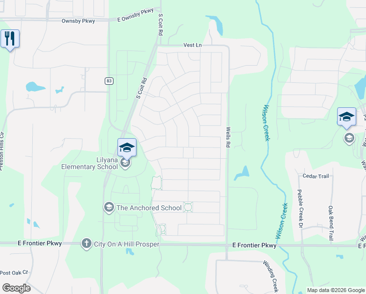 map of restaurants, bars, coffee shops, grocery stores, and more near in Melissa
