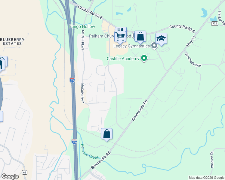 map of restaurants, bars, coffee shops, grocery stores, and more near 389 Huntley Parkway in Pelham