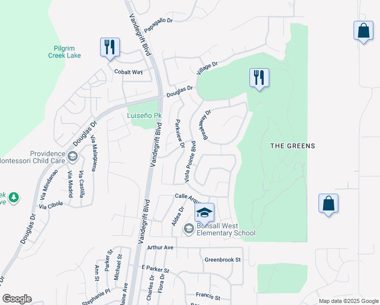 map of restaurants, bars, coffee shops, grocery stores, and more near 1079 Vista Pointe Boulevard in Oceanside