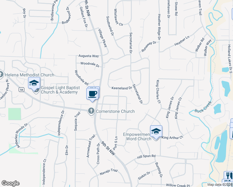 map of restaurants, bars, coffee shops, grocery stores, and more near 1624 Keeneland Drive in Helena