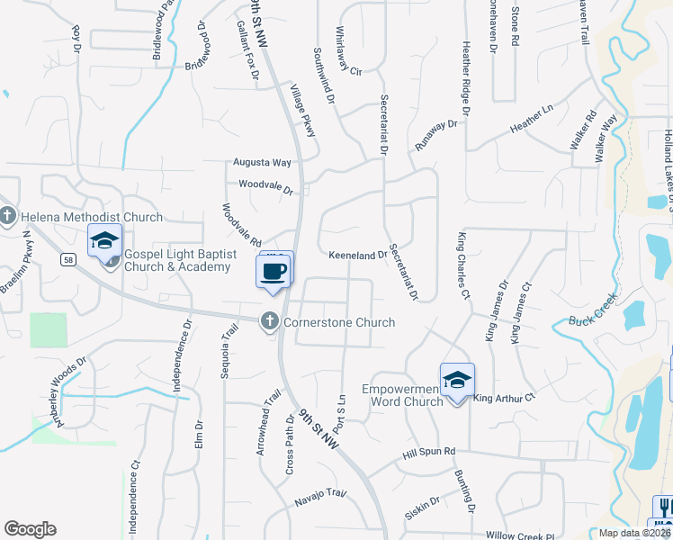 map of restaurants, bars, coffee shops, grocery stores, and more near 121 Tradewinds Circle in Alabaster